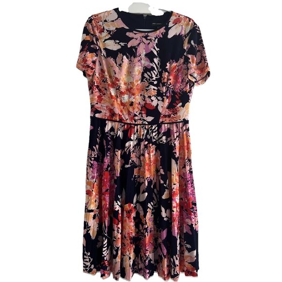 Maggy London Women's Vibrant Floral Knit Pleated Dress Navy Blue 12 knee length - Picture 1 of 7